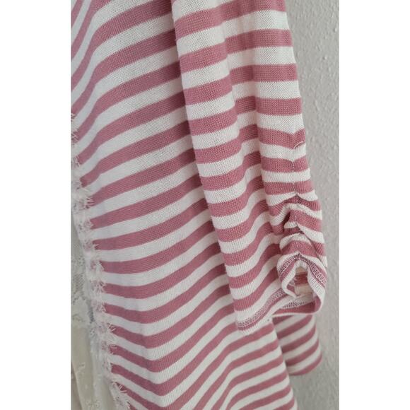 Jolt Pink Striped Hi Low Hem Knit Top XS Lightweight Lace Back Insert Soft Flowy - Picture 5 of 6